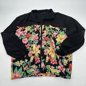 Boston Proper Womens Jacket Medium Full Zip Long Sleeves Floral Lightweight